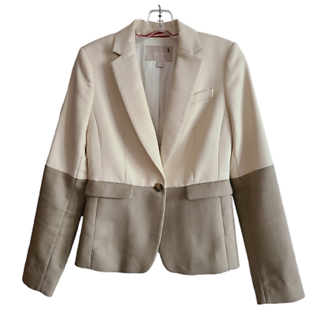 NWT Banana Republic Color Block Single Breasted Blazer Tan White
